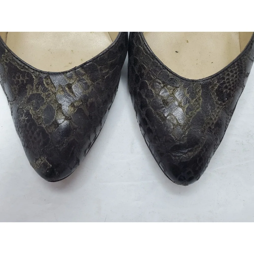 AMALFI Metalic‎ Black Anaconda Leather Pumps Kitten Heels Shoes 8B Italy Y2K